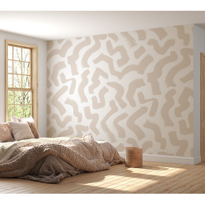 Murale abstraite pelez et collez - formes organiques beiges