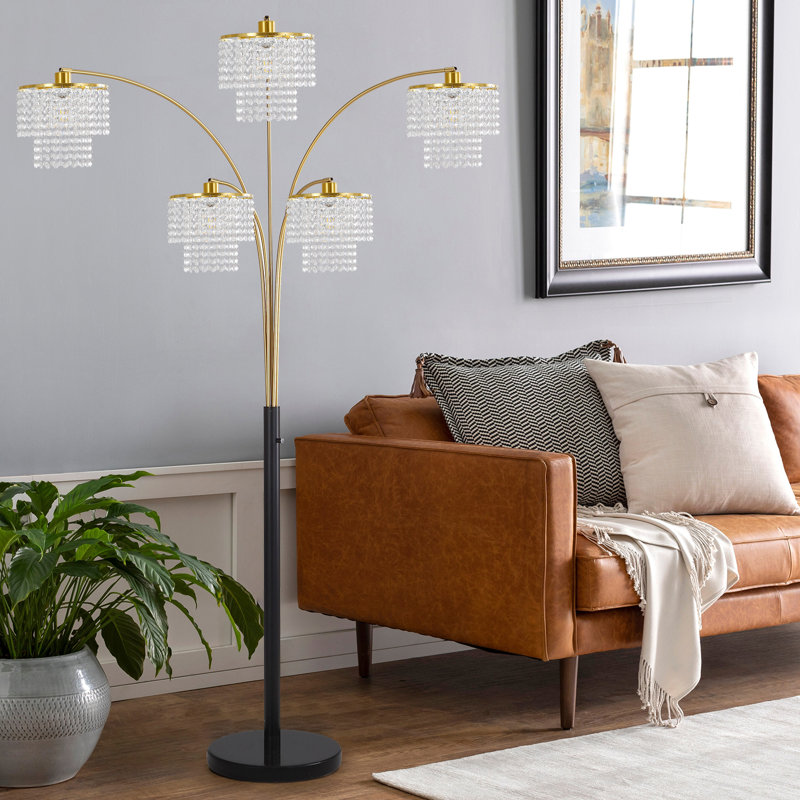 Beckum 90" 5-Lights Novelty Arched Glam Crystal Tree Floor Lamp, Chrome