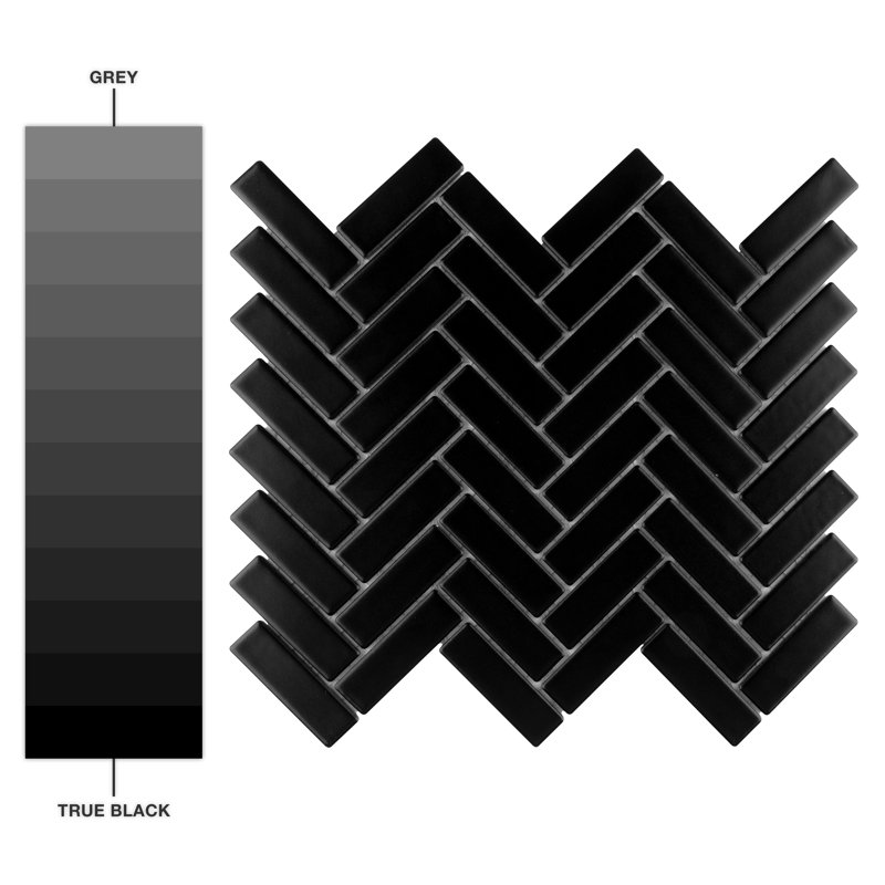 Metro Brick Herringbone 10-5/8 " x 12-1/2 " Porcelain Mosaic Floor and Wall Tile, Matte Black