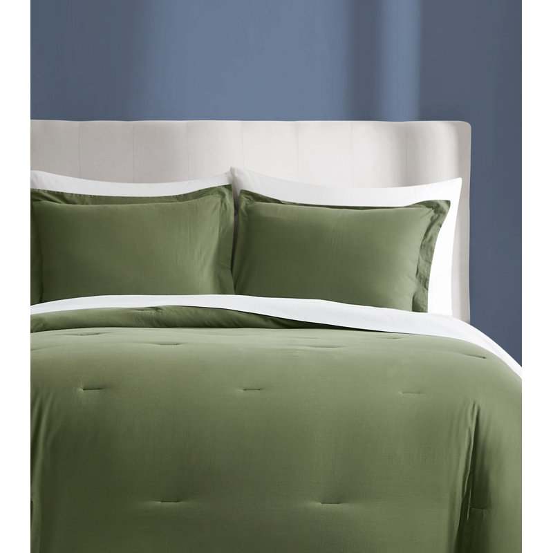 Brooklyn Loom Essential Cotton Comforter Set, King Comforter  + 2 Shams, Green