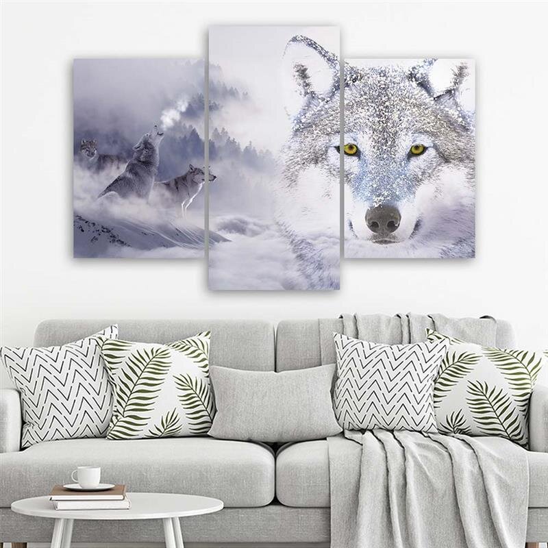 3-tlg. Leinwandbilder-Set Wolf auf frostigem Hintergrund