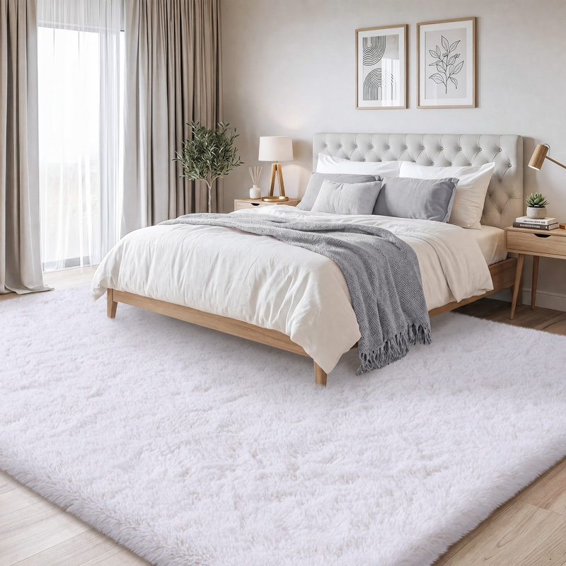 Solid Rug Soft Fluffy White Indoor Area Rug for Living Room Bedroom Nursery Kids Room, Rectangle 6' x 9', White