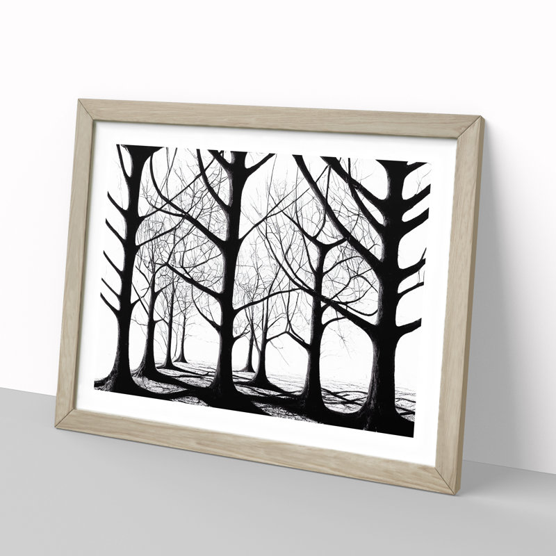 Alert Tree Forest - Single Picture Frame Painting, 46cm H x 64cm W x 2cm D, Oak