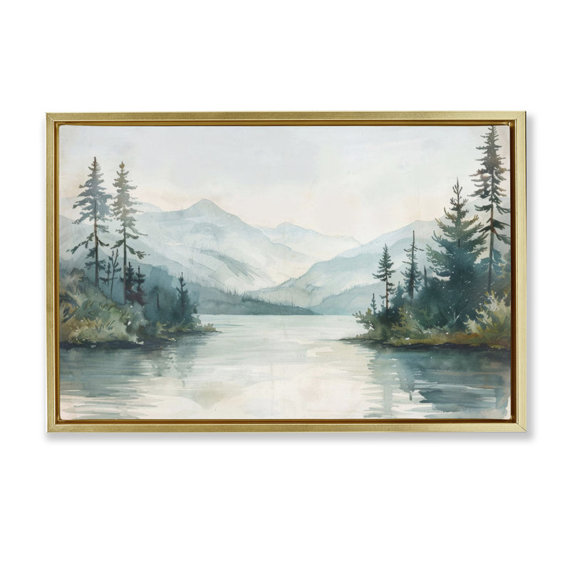  «Mountain Lake in Springtime» par LSR Design Studio, H 17 po x l 25 po, Cadre flottant métallique doré