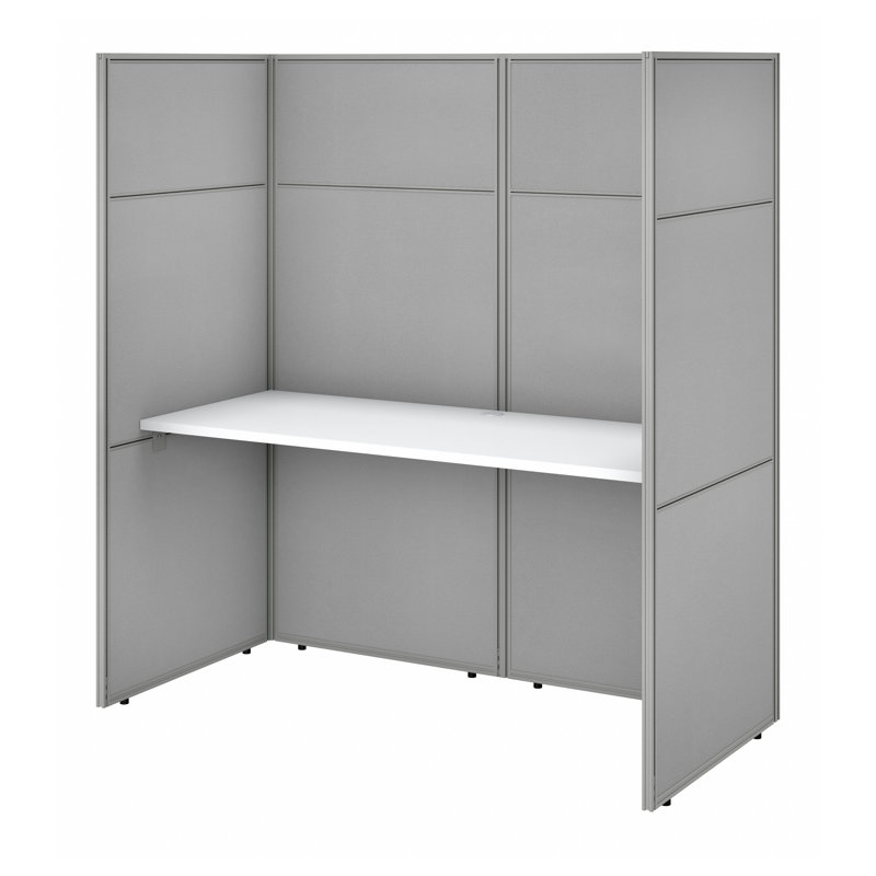 Easy Office Rectangle 1 Person Cubicle with Cable Management, Pure White