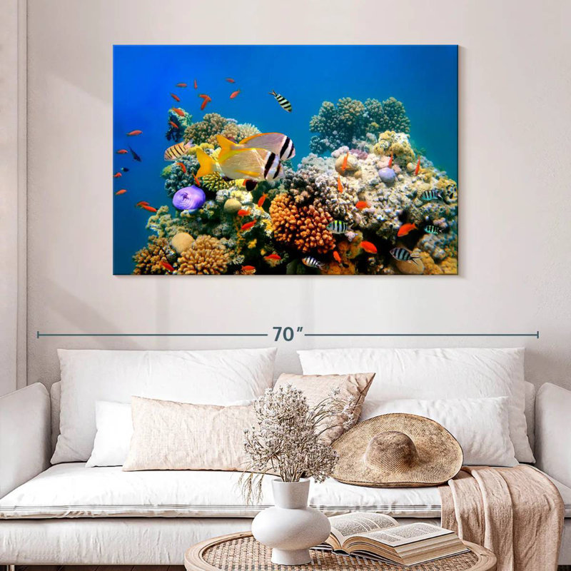 Aletra, poisson tropical et récif de corail, H 32 po x l 48 po