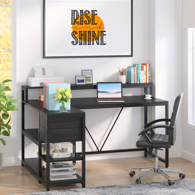 Reversible L -Shaped Computer Desk with Monitor Stand