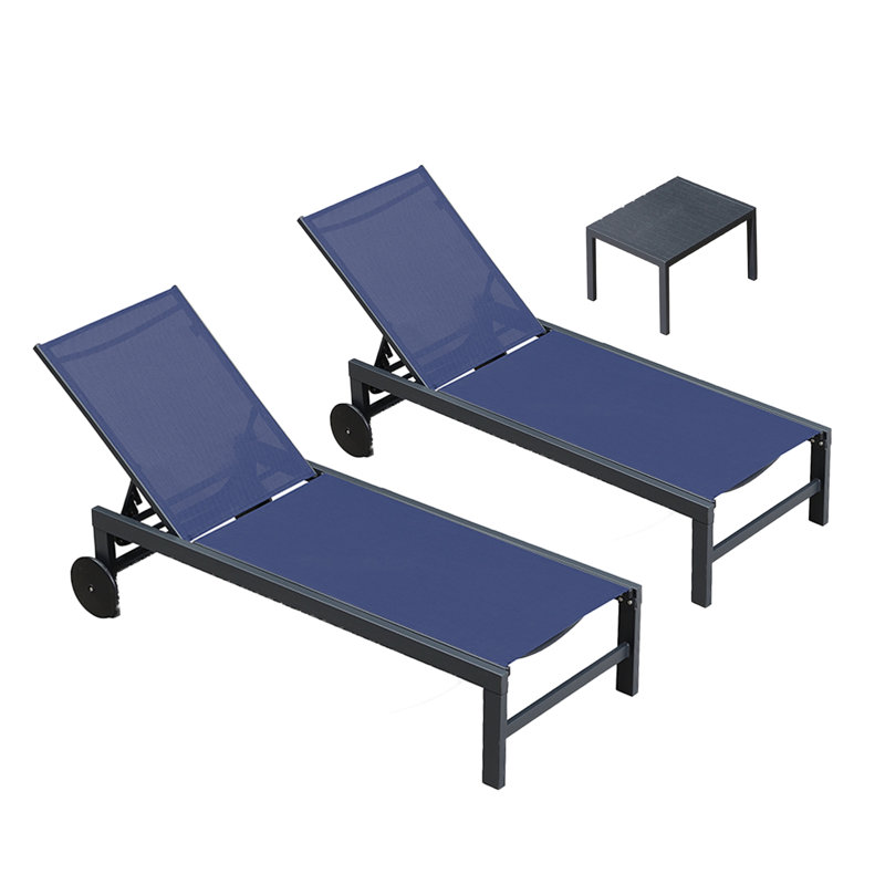 Ensemble de chaises longues inclinables en aluminium pour patio (ensemble de 2), Marine