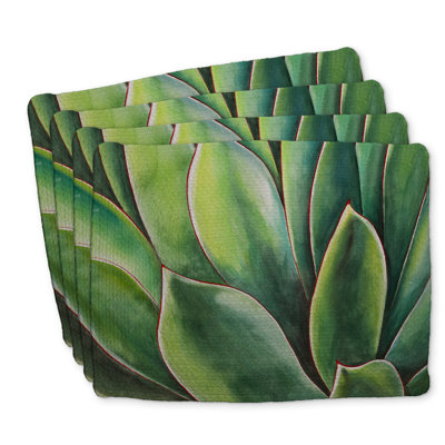 Watercolor Agave Plant Braided Polyester Placemats - Set of 4