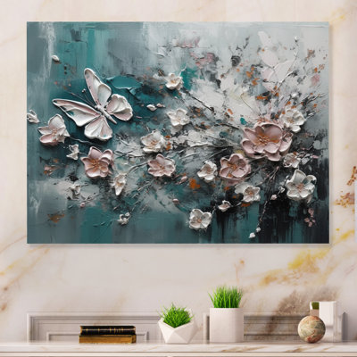 «Rozellia Flowers With Butterflies», reproduction d'art sur toile I