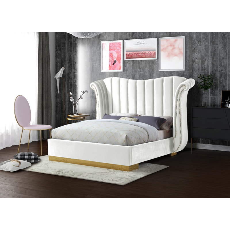 Cicero Upholstered Bed, King, White Velvet