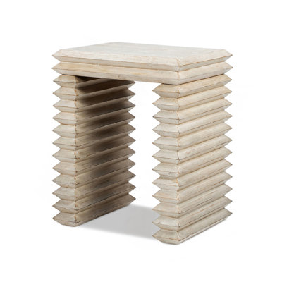Table d'appoint à cascade géométrique empilée 20 po, bois de pin naturel récupéré blanchi