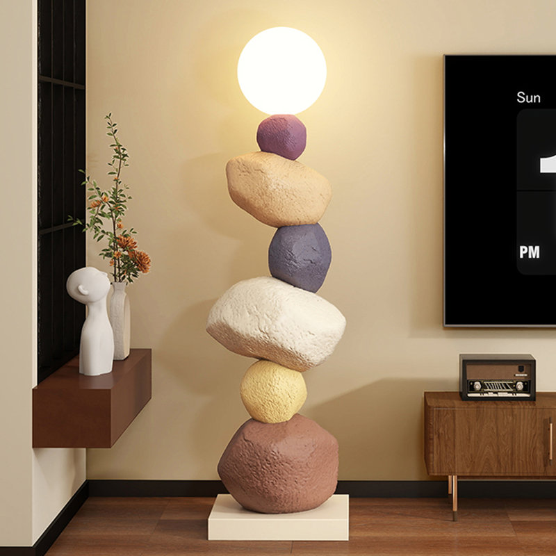 Brown + White Plastic + Resin Free form Floor Lamps