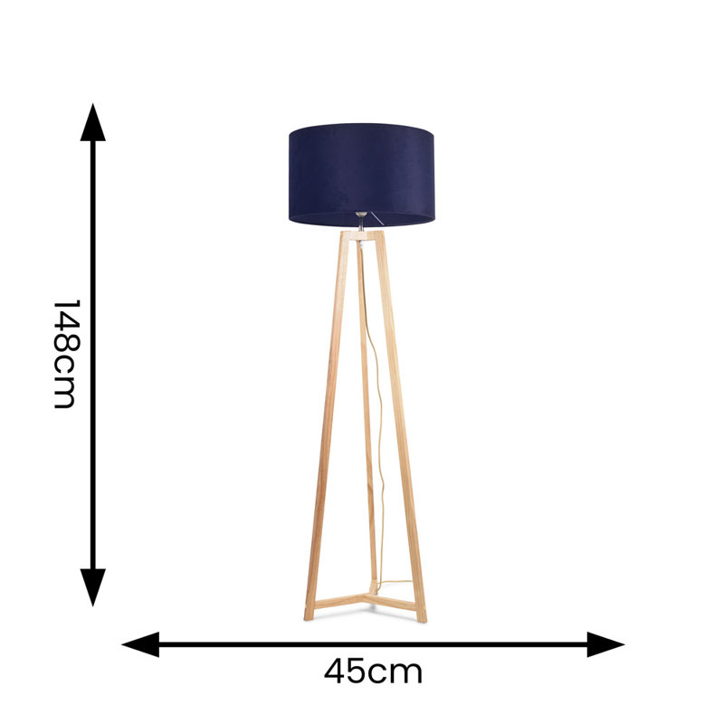 Rhavyn 148cm Traditional Floor Lamp, Natural, Navy Blue