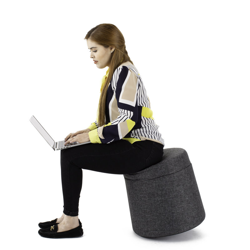 Modern Gray 18'' Wobble Storage Ottoman with Midnight Blue Cushion