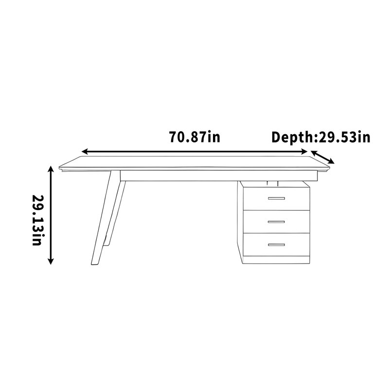 Bureau en noyer massif avec tiroirs, H 29,13 po x l 70,87 po x P 29,53 po