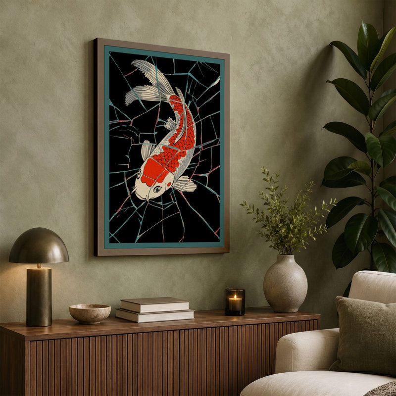 Koi in Shadow Japandi - Wrapped Canvas, 36x24 - 91.4 x 61.0 cm, Sage Border