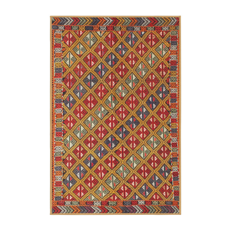 Tapis rouge/vert/bleu zone contemporaine, Rectangle 5 pi x 7 pi
