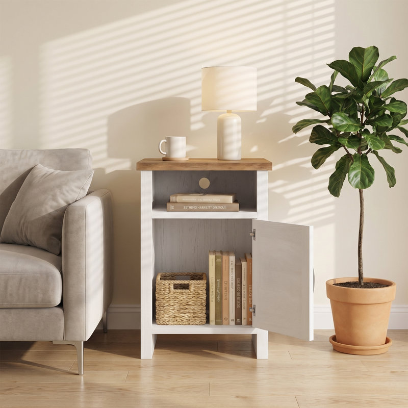 Table d'appoint de style champêtre avec armoire de rangement pour salon, White, 1