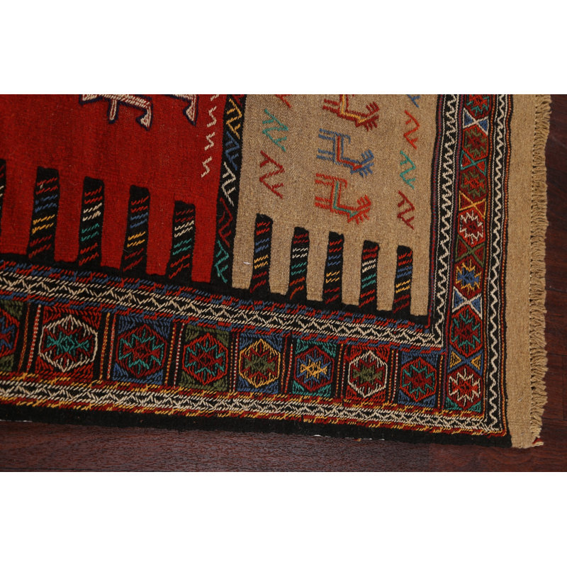 Tapis rouge / noir / brun en laine fabriqué à la main Kilim
