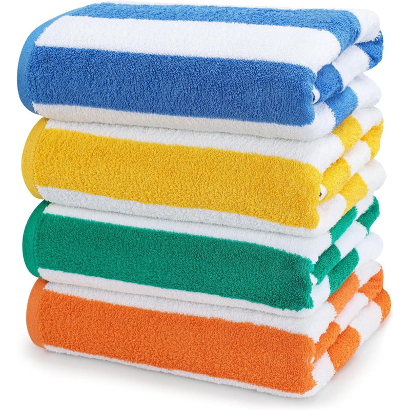 4 Pack Cabana Stripe Beach Towel, Oversized 100% Ringspun Cotton Pool Towels, Highly Absorbent Bath Towels For Bathroom