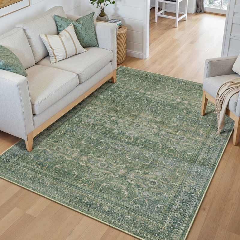 Machine Washable Vintage Floral Area Rug With Non-Slip Rubber Backing, Rectangle 3' x 5'