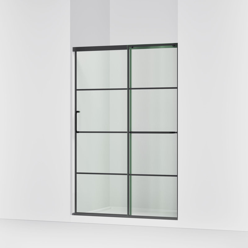 Elate Sliding Shower Door, 70-1/2-In H X 44-1/4 - 47-5/8-In W, With 1/4-In Thick Crystal Clear Glass With Rectangular Grille Pattern