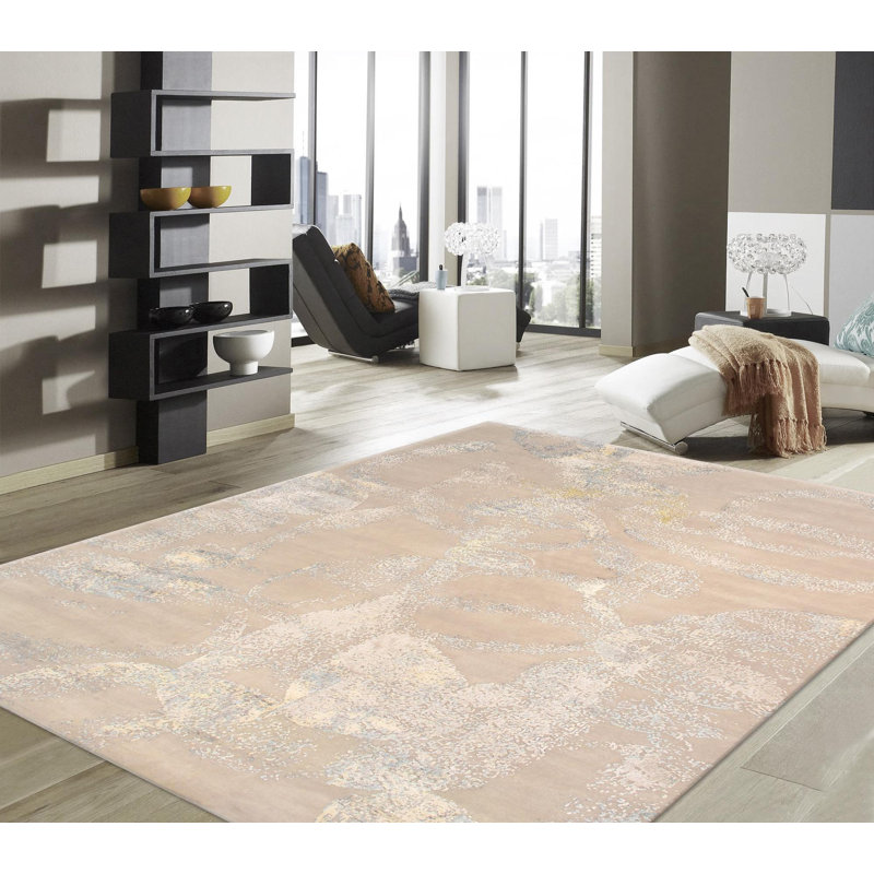 Tapis gris moderne noué à la main, Rectangle 8 pi 2 po x 10 pi