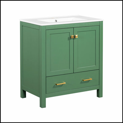 Bathroom Vanity Set with Double Vanities, Ceramic Sinks, Storage Shelf, and Divided Drawers â€“ Modern Solution for Spacious Bathrooms
