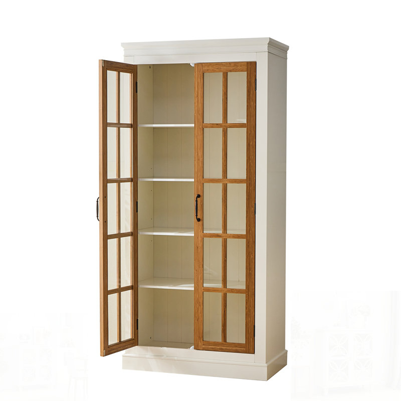 Freestanding Pantry Cabinet with Glass Door, Farmhouse Display Cabinets with Adjustable Shelevs, Curio Cabinet with Lattice Window for Hallways, Livingroom Kitchen & Office