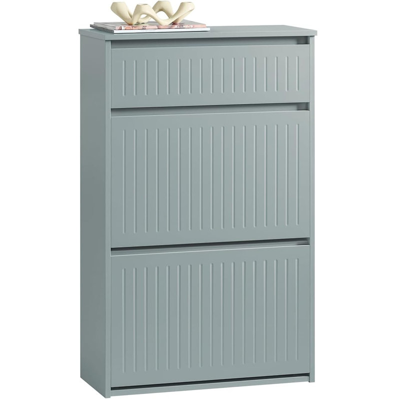 6 Pair Shoe Cabinet, Grey/Brown/Blue