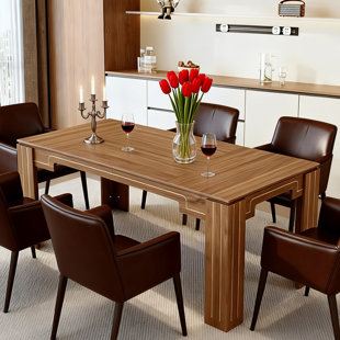 71" Walnut Spliced Tabletop Dining Table with Grooved Legs, Modern Luxury Home Dining Table, Suitable for 6-8 People