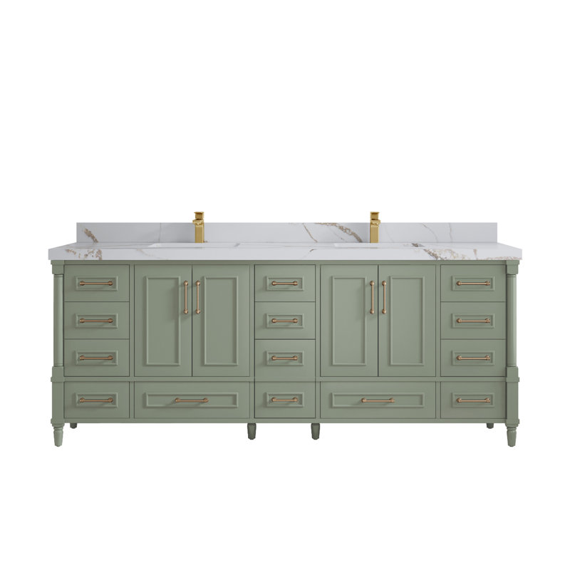 Ensemble de meuble-lavabo double 84 po Aberdeen, Quartz Calacatta or, À feuilles persistantes