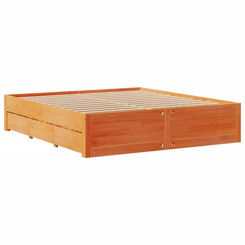 Lagarde Solid Wood Bed Frame, European Double (140 x 200cm), Wax Brown