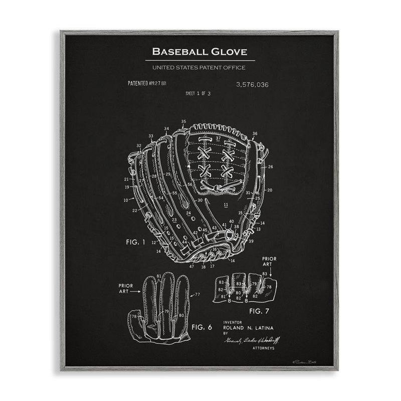 Art de giclée encadrée de gant de baseball par Susan Ball, Gris, H 14 po x l 11 po