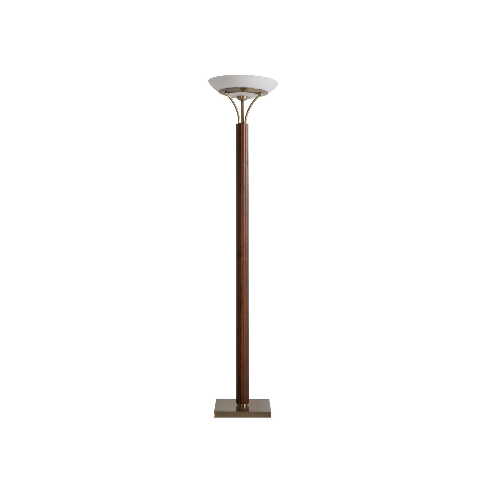 Tambo Torchiere Floor Lamp - Wood Finish, Weathered Brass, Dimmer, Dark Walnut