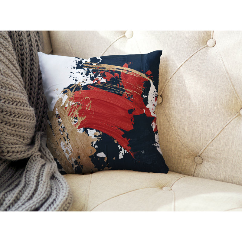 Wintta Abstract Outdoor Reversible Throw Pillow, 17W" x 17H", Red/Navy Blue/Gold