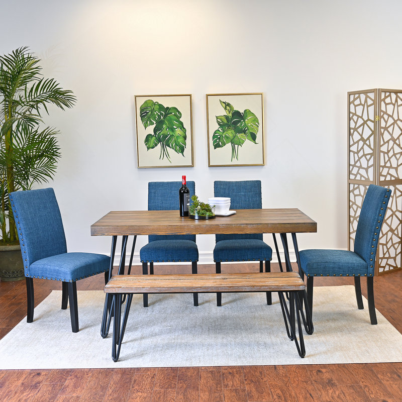Ensemble de salle à manger six pièces avec table à manger en épingle à cheveux et quatre chaises confortables, parfait pour les espaces de salle à manger modernes