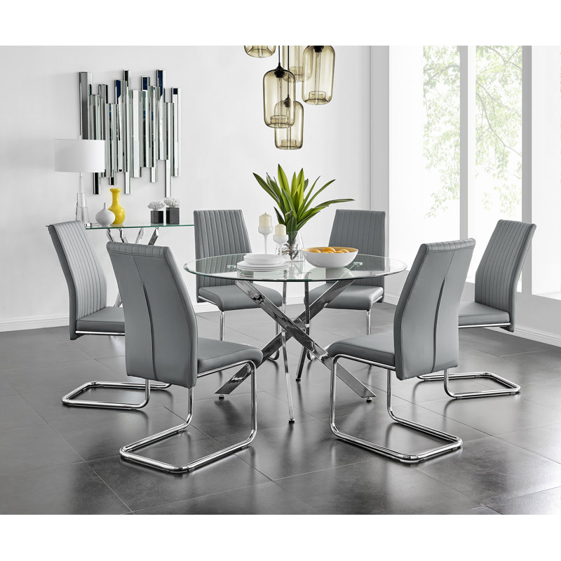 Ensemble de 6 tables de salle à manger Tierra Sleek, Gris, Six chaises