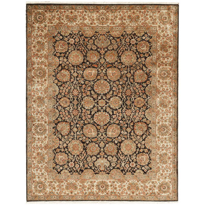 Tapis noir et ivoire de haute qualité noué à la main