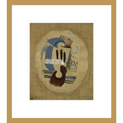 Nature morte (verre à vin et journal) par Pablo Picasso - estampe numérique encadrée