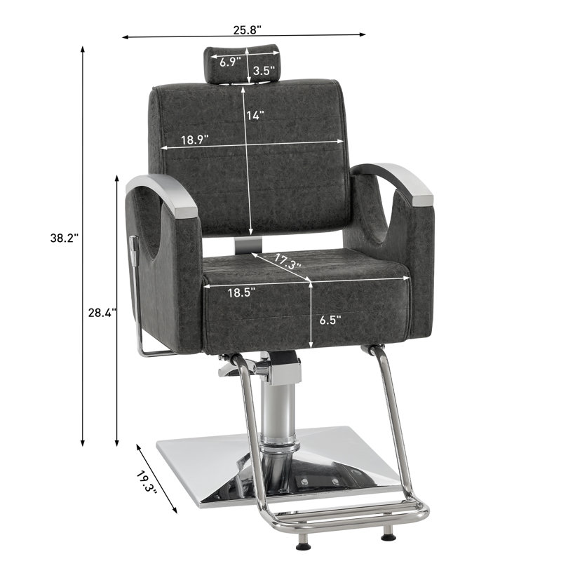 Fauteuil de coiffeur inclinable avec pompe hydraulique, fauteuil de salon pivotant, similicuir, Similicuir gris