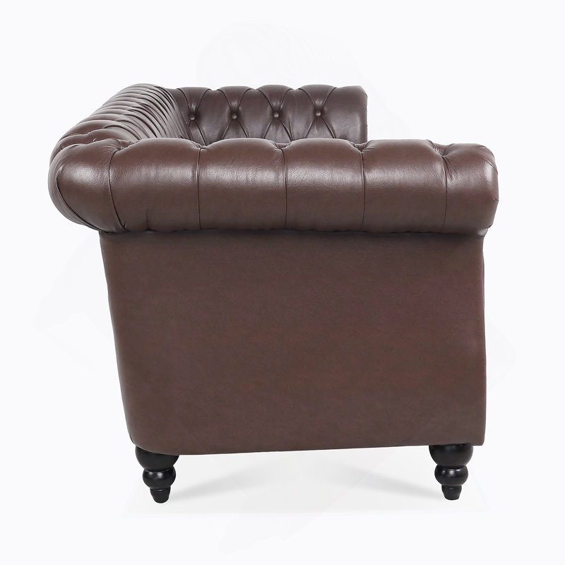 Canapé Chesterfield en polyuréthane à accoudoirs roulés., Brun foncé