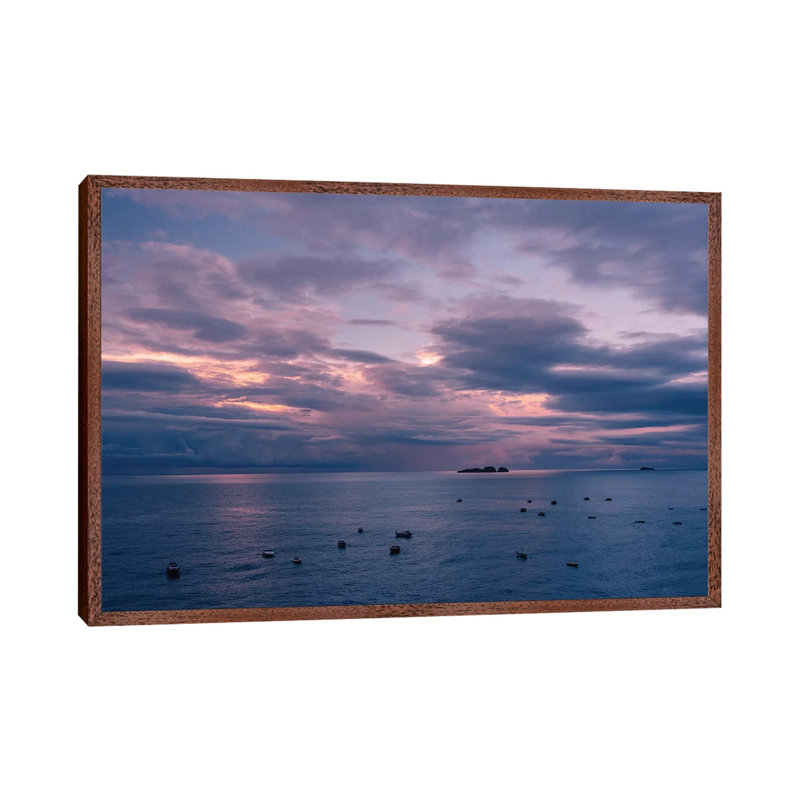 Positano Sunrise XII by Bethany Young - Print on Canvas, 66.04cm H x 101.6cm W x 3.81cm D, Classic Brown Wood Framed