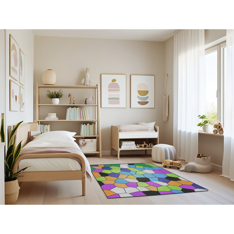 Tapis orange à motif géométrique, Rectangle 3 pi x 5 pi
