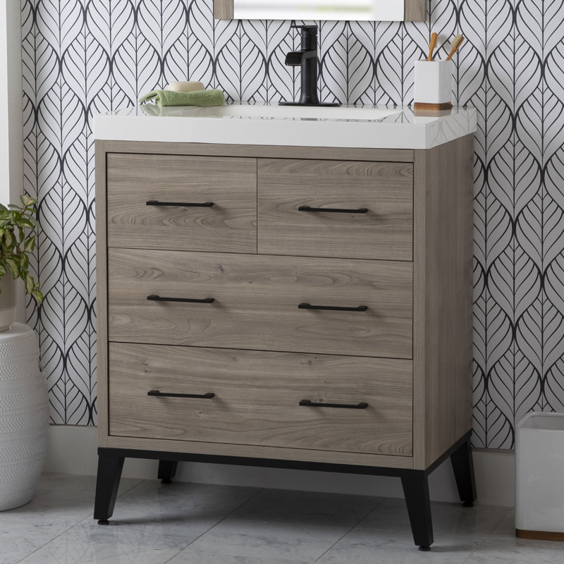 Houlberg 31.06'' Single Bathroom Vanity with Cultured Marble Top, Forest Elm