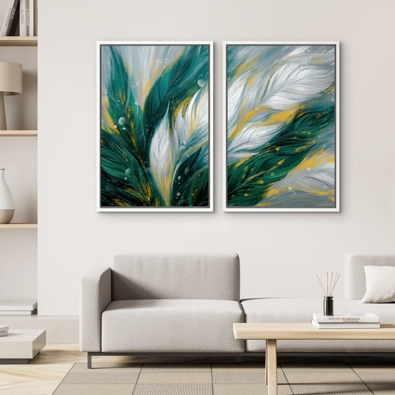 Emerald Green Feather, Blanc, H 36 po x l 24 po