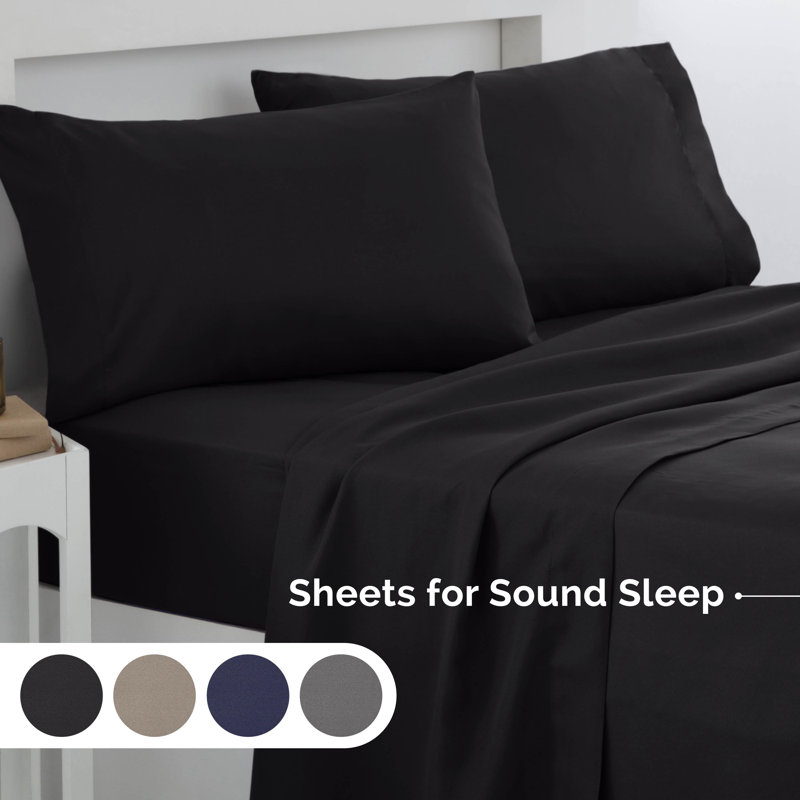 Martex Microfiber Bed Sheet Set, Brushed Microfiber, Super Soft,  Wrinkle Resistant, Full, Black, 3