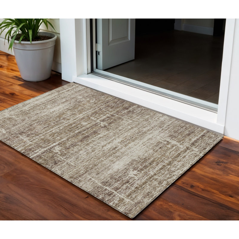 3' X 5' Brown Beige And Taupe Abstract Washable Indoor Outdoor Area Rug