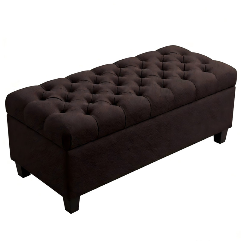 50.25" Storage Ottoman Bench - Brown Storage Bench End of Bed with Safety Hinges, Footrest Stool for Living, Dining Room, Entryway and Hallway